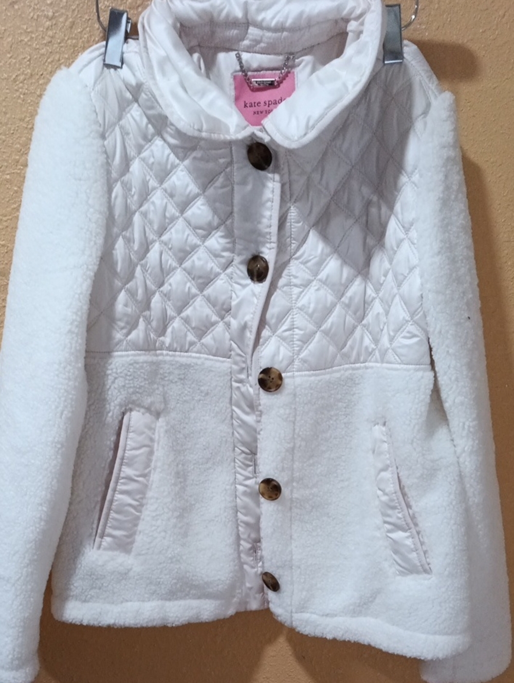 kate spade White Quilted & Sherpa Button-Front Jacket